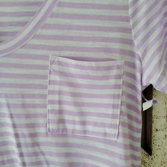 Caslon Women's Short Sleeve Pocket Cotton Tee in Purple Stripe - Picture 4 of 6